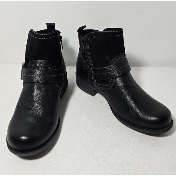 Earth Origins Shoes - Earth Origins Women Paris Black Leather Zip Up Ankle Boot Strap Size 8 Wide